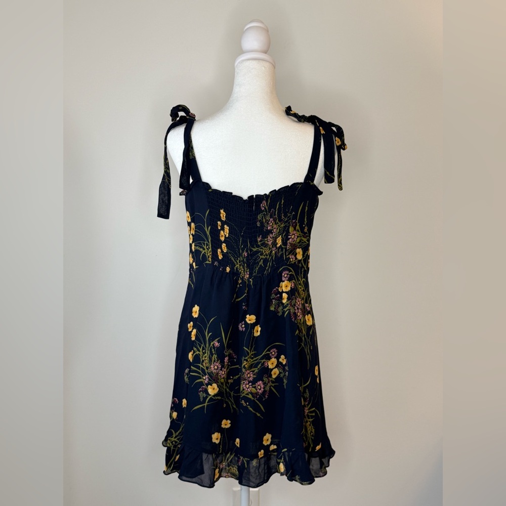Reformation Christine Ruffled Navy Floral Tie-Shoulder Mini Dress - Picture 4 of 4